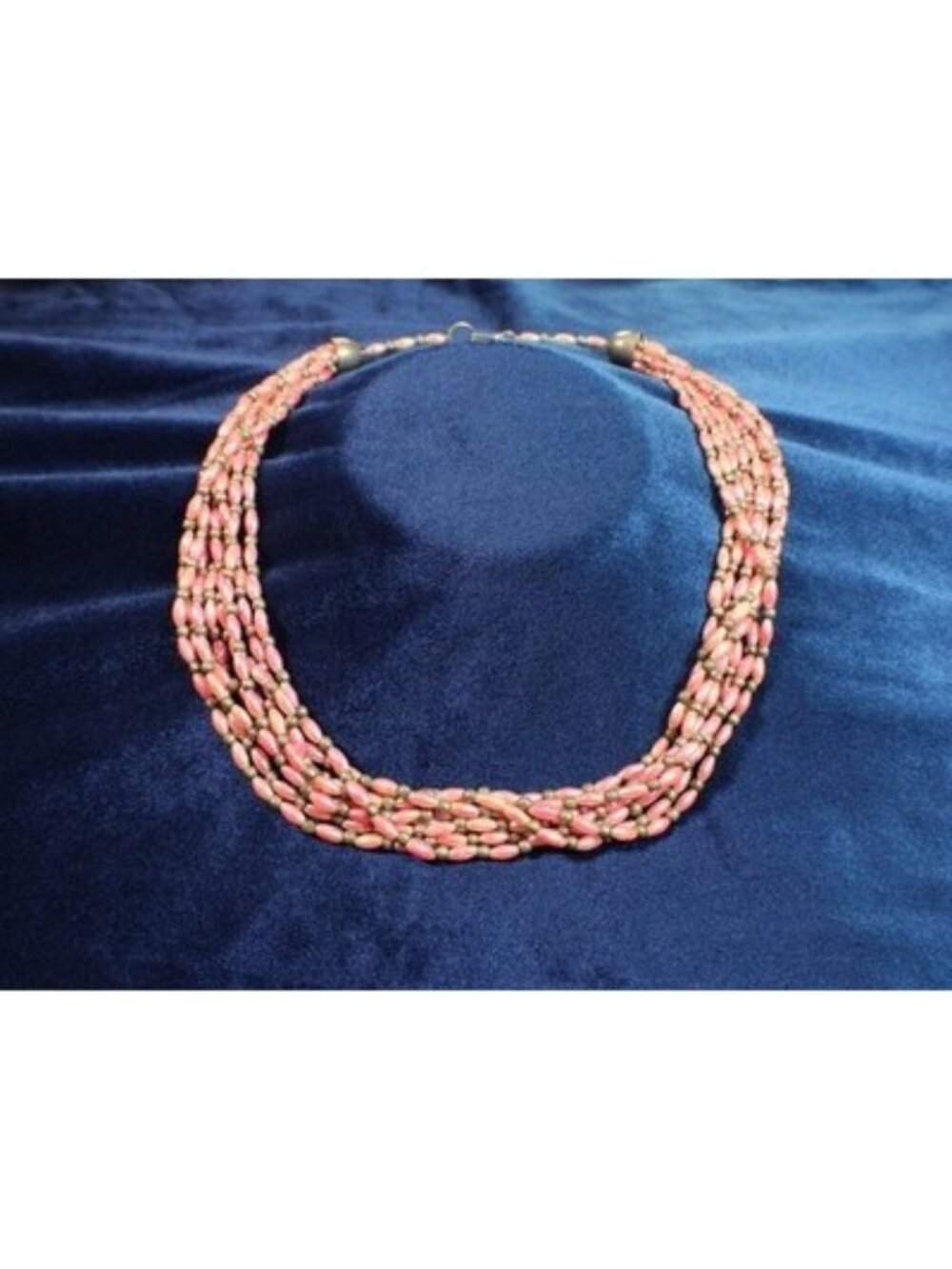 Vintage Pink Choker Multi Stand Necklace Woven Rice Boho Chic Southwestern